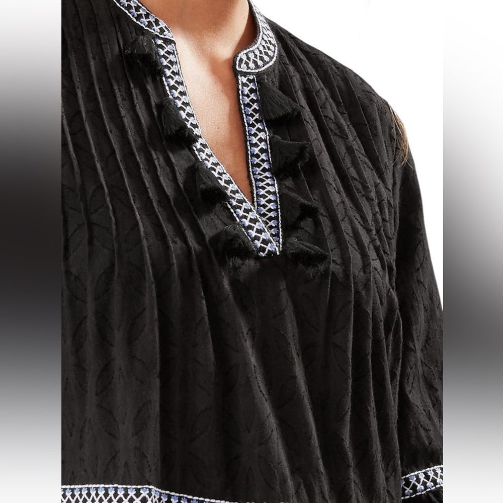 NWT TOMMY BAHAMA EMBROIDERED TIERED TASSEL BLACK DRESS WOMENS SIZE MEDIUM - Picture 4 of 10